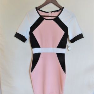 Pink Black and White Colorblock dress